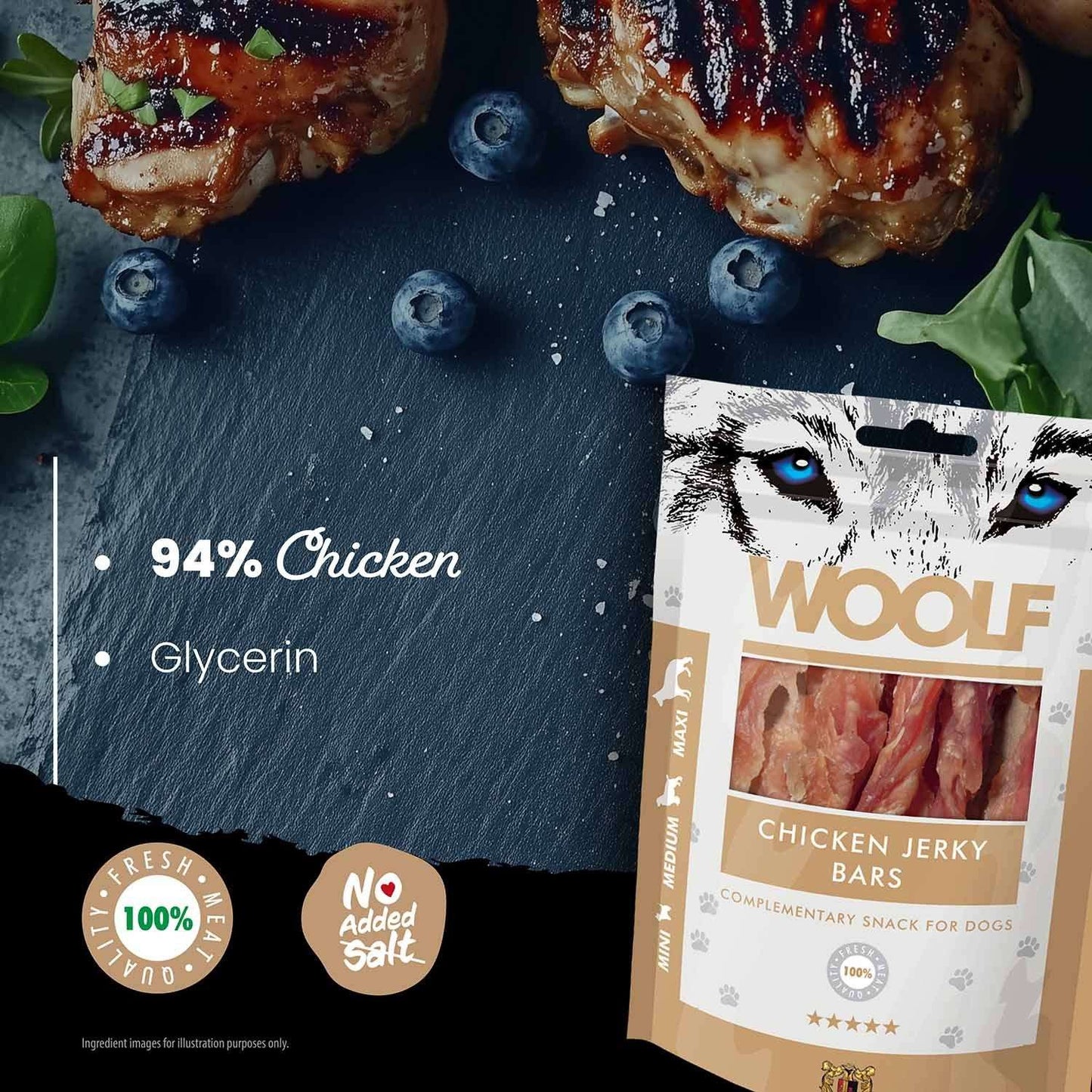 Woolf Chicken Jerky Bars Dog Snacks - 100g