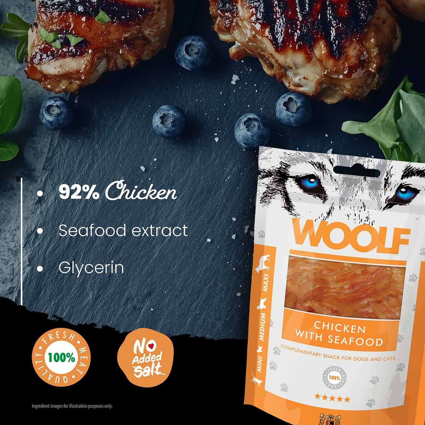 Woolf Strips Dog Snacks - Chicken & Seafood - 100g