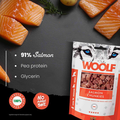 Woolf Salmon Chunkies Snacks for Cats & Dogs - 100g