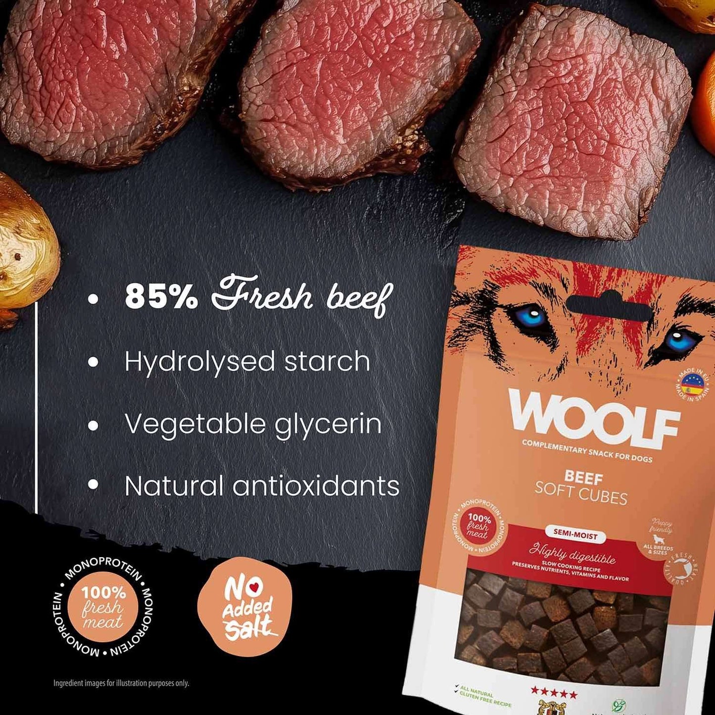 Woolf Soft Cubes Dog Snacks - Beef - 100g