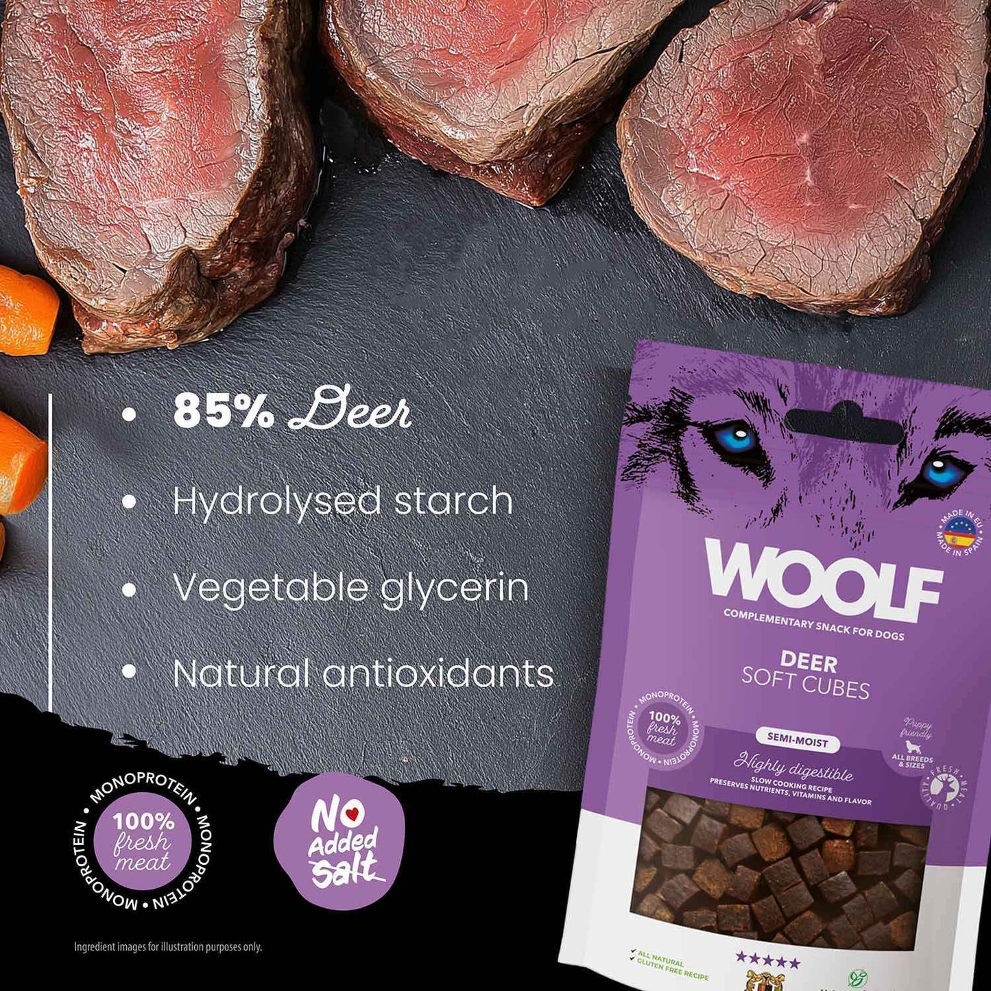 Woolf Soft Cubes Dog Snacks - Deer - 100g