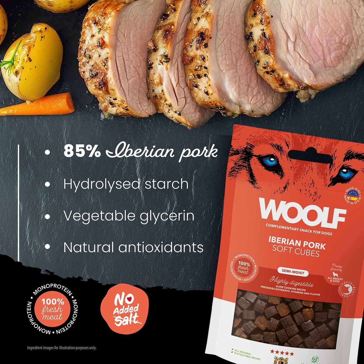 Woolf Soft Cubes Dog Snacks - Iberian Pork - 100g