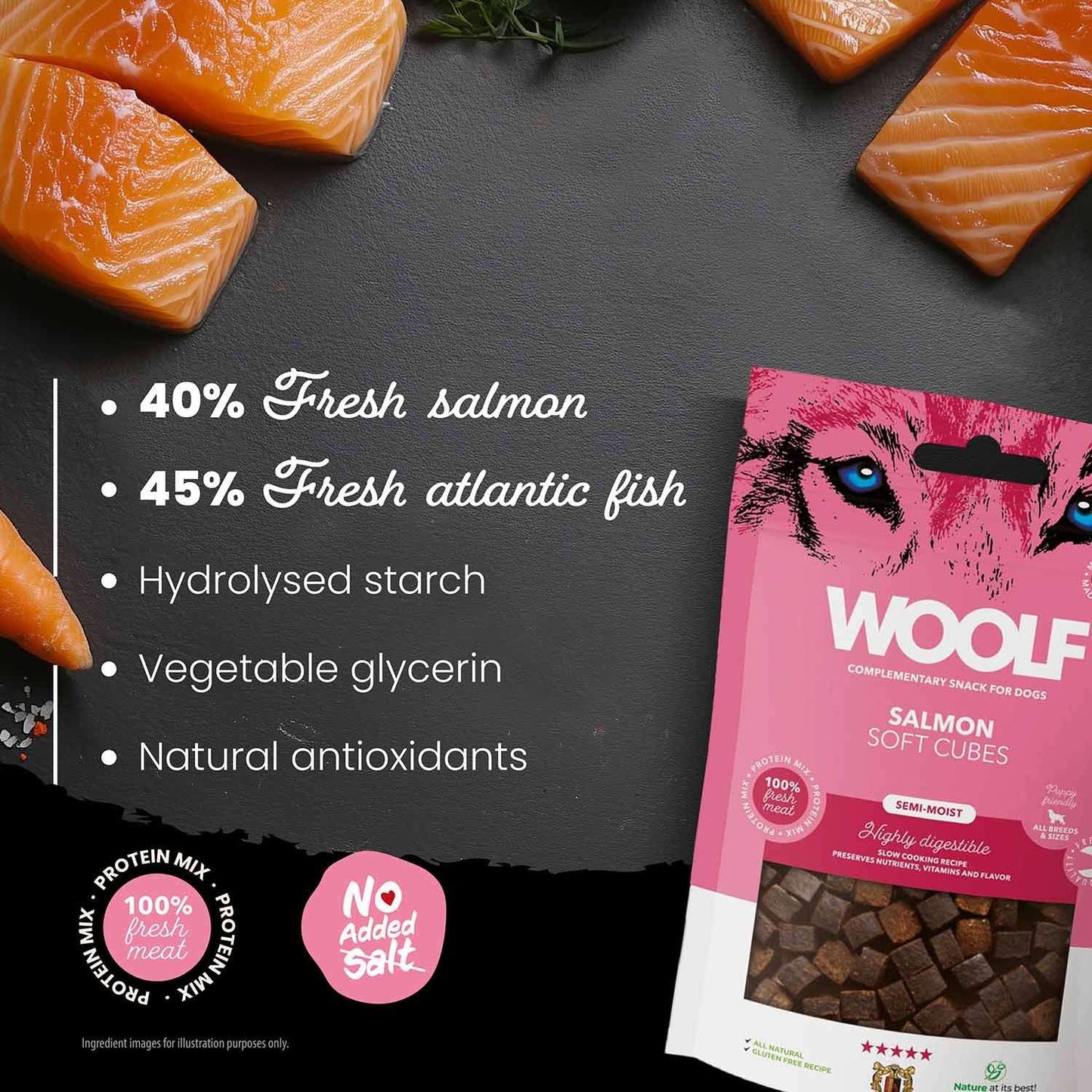 Woolf Soft Cubes Dog Snacks - Salmon - 100g